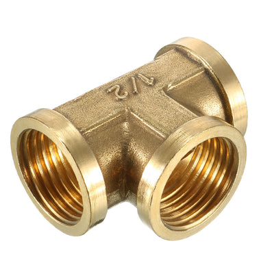 Harfington Uxcell Brass Tee Pipe Fitting 1/2 PT Female Thread T Shaped Connector Coupler