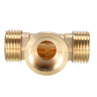 Harfington Uxcell Brass Tee Pipe Fittings 1/2BSP Male x 1/2BSP Male x 1/2PT Female Adapter 2pcs