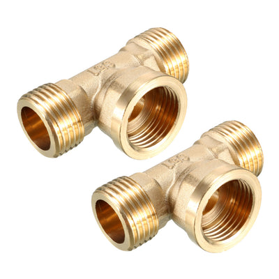 Harfington Uxcell Brass Tee Pipe Fittings 1/2BSP Male x 1/2BSP Male x 1/2PT Female Adapter 2pcs