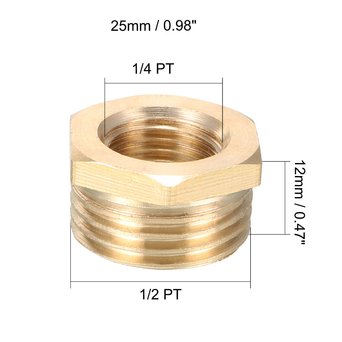 uxcell Uxcell Brass Threaded Pipe Fitting 1/2 PT Male x 1/4 PT Female Hex Bushing Adapter 2pcs