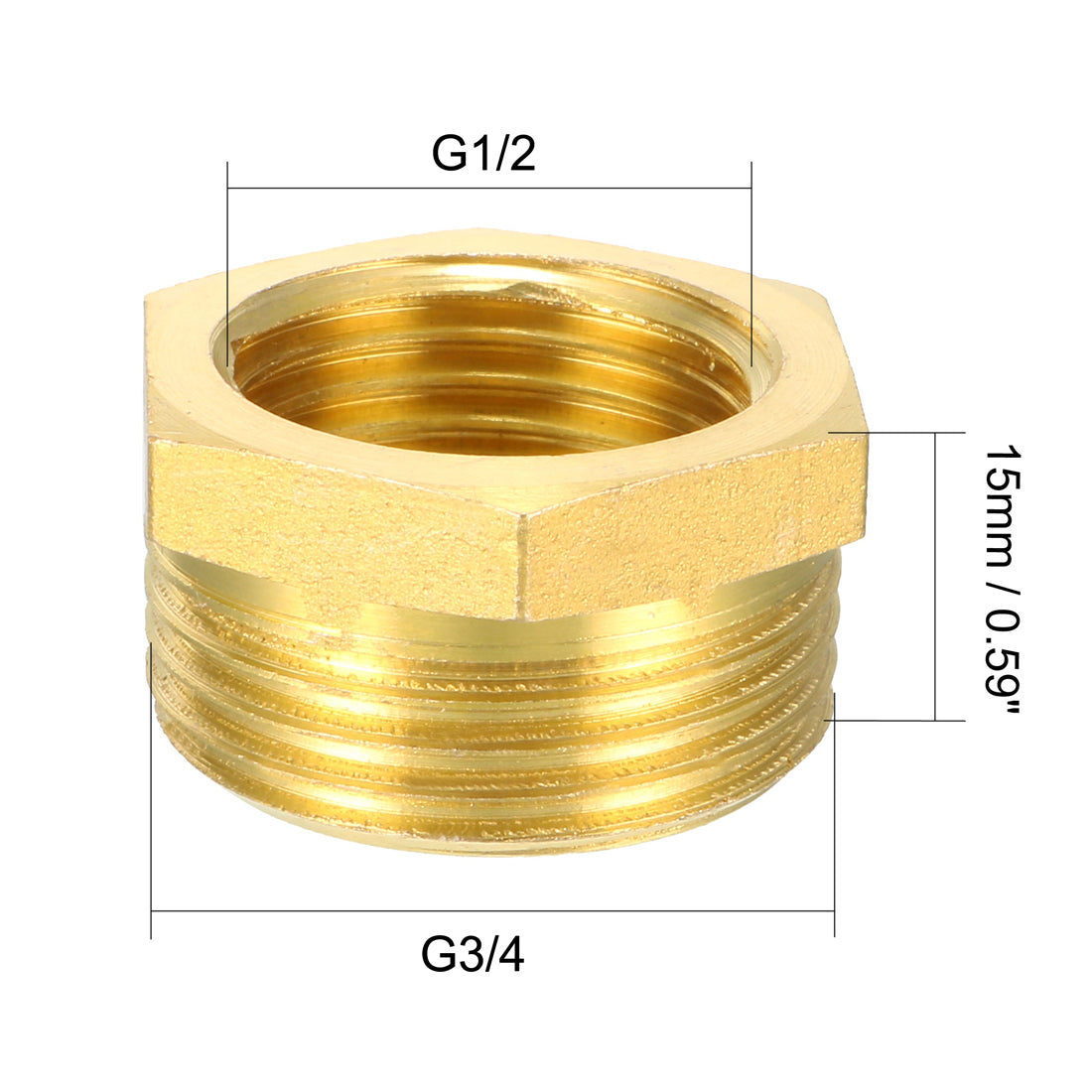 uxcell Uxcell Brass Threaded Pipe Fitting G3/4 Male x G1/2 Female Hex Bushing Adapter 2pcs