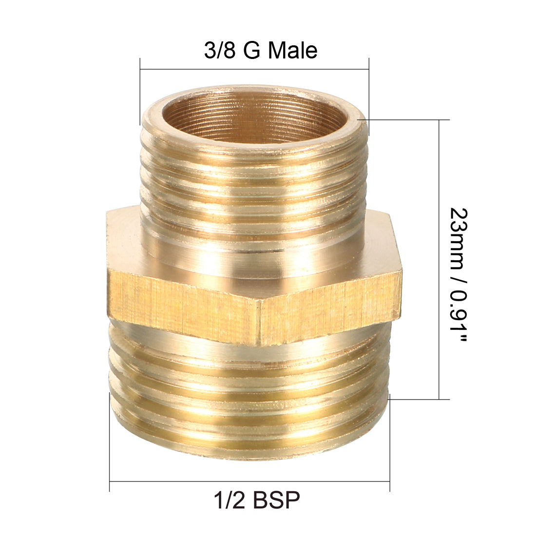 uxcell Uxcell Brass Pipe Fitting Reducing Hex Bushing 1/2 BSP Male x 3/8 PT Male Adapter