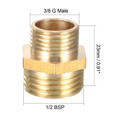 Harfington Uxcell Brass Pipe Fitting Reducing Hex Bushing 1/2 BSP Male x 3/8 PT Male Adapter