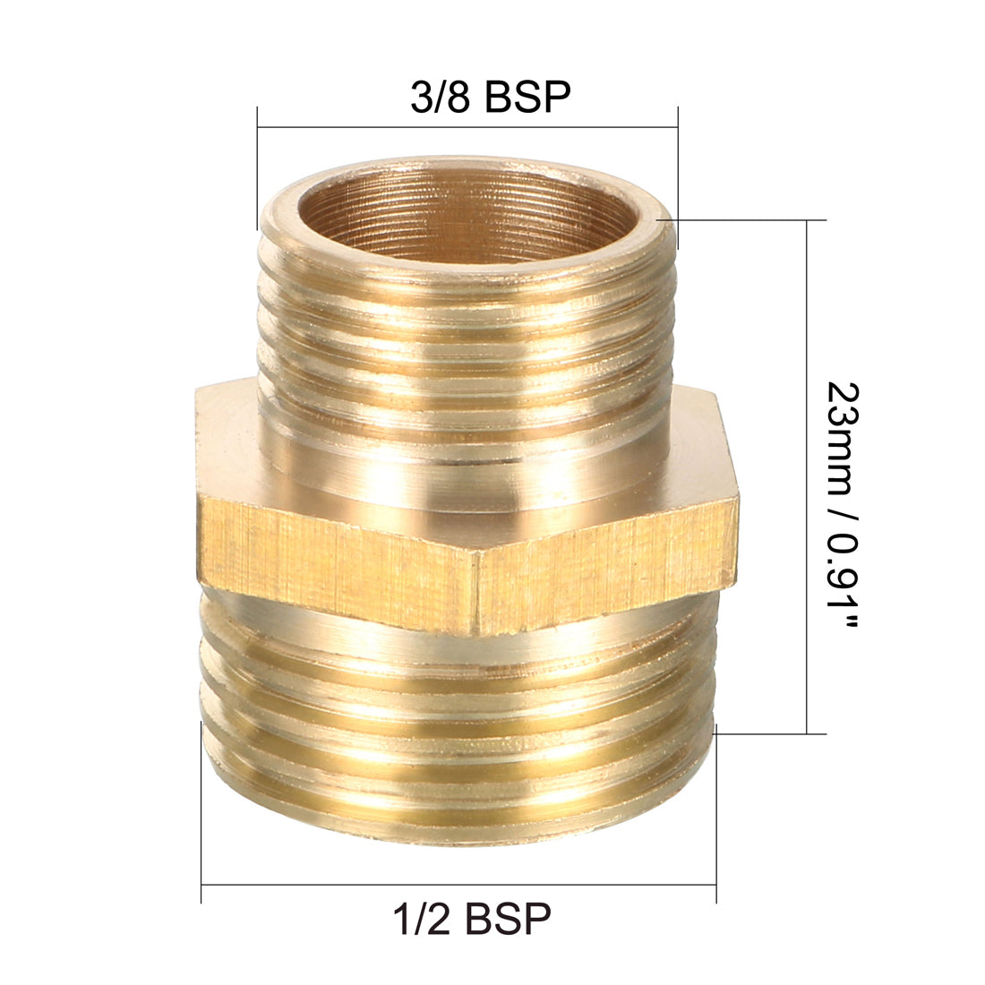 uxcell Uxcell Brass Pipe Fitting Reducing Hex Bushing 1/2 BSP Male x 3/8 BSP Male Adapter 2pcs