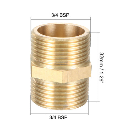 Harfington Uxcell Brass Pipe Fitting Hex Bushing 3/4 BSP Male x 3/4 BSP Male Thread Connectors