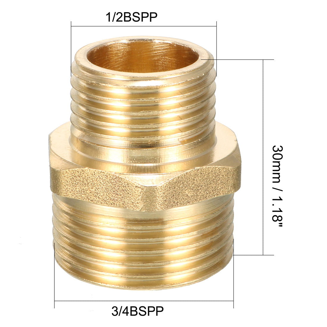 uxcell Uxcell Brass Pipe Fitting Reducing Hex Bushing 3/4 BSPP Male x 1/2 BSPP Male Adapter 2pcs