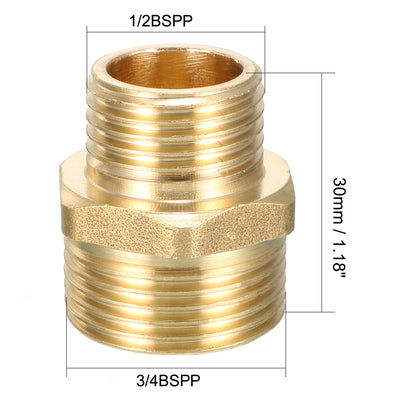 Harfington Uxcell Brass Pipe Fitting Reducing Hex Bushing 3/4 BSPP Male x 1/2 BSPP Male Adapter 2pcs