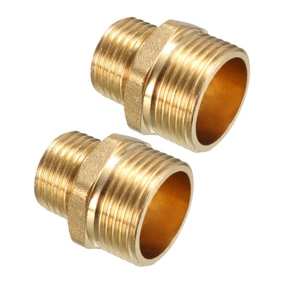 Harfington Uxcell Brass Pipe Fitting Reducing Hex Bushing 3/4 BSPP Male x 1/2 BSPP Male Adapter 2pcs