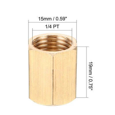 Harfington Uxcell Brass Pipe Fitting Coupling, 1/4 PT Female Thread Straight Hex Rod Adapter 5pcs