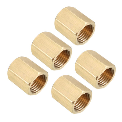 Harfington Uxcell Brass Pipe Fitting Coupling, 1/4 PT Female Thread Straight Hex Rod Adapter 5pcs