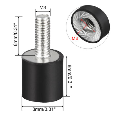 Harfington Uxcell 8Stk.M3*8 Stecker Buchse Gummihalterungen Schwingungsisolatoren Stoßdämpfer 8 mm x  8mm Schwarz