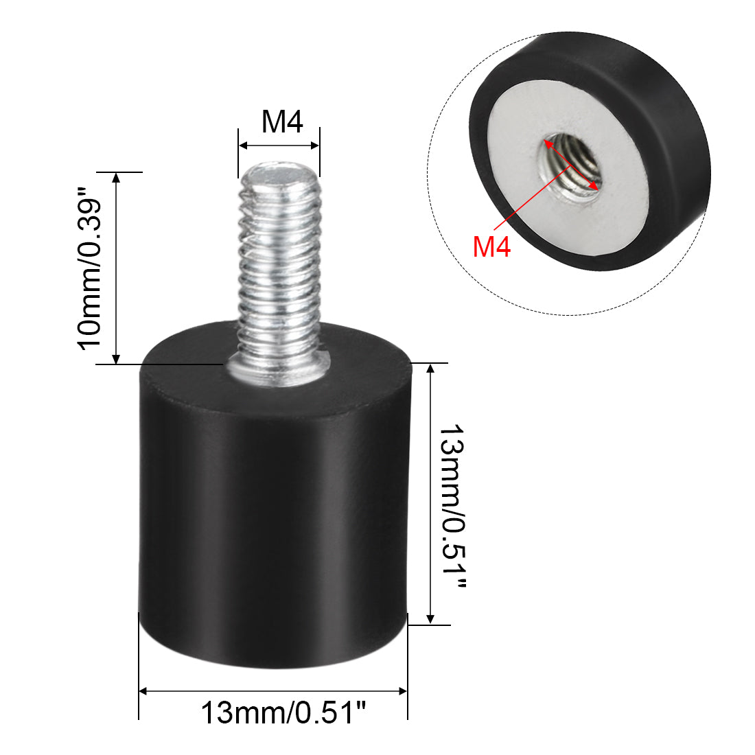 uxcell Uxcell 8Stk.M4 Stecker Buchse Gummihalterungen Schwingungsisolatoren Stoßdämpfer 13 mm x  13mm Schwarz