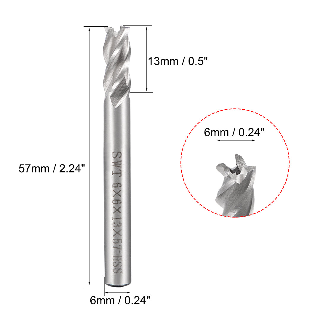 uxcell Uxcell High Speed Steel HSS-AL 4 Flute Straight End Mill Cutter CNC Router Bits, 6 x 6 x 13mm