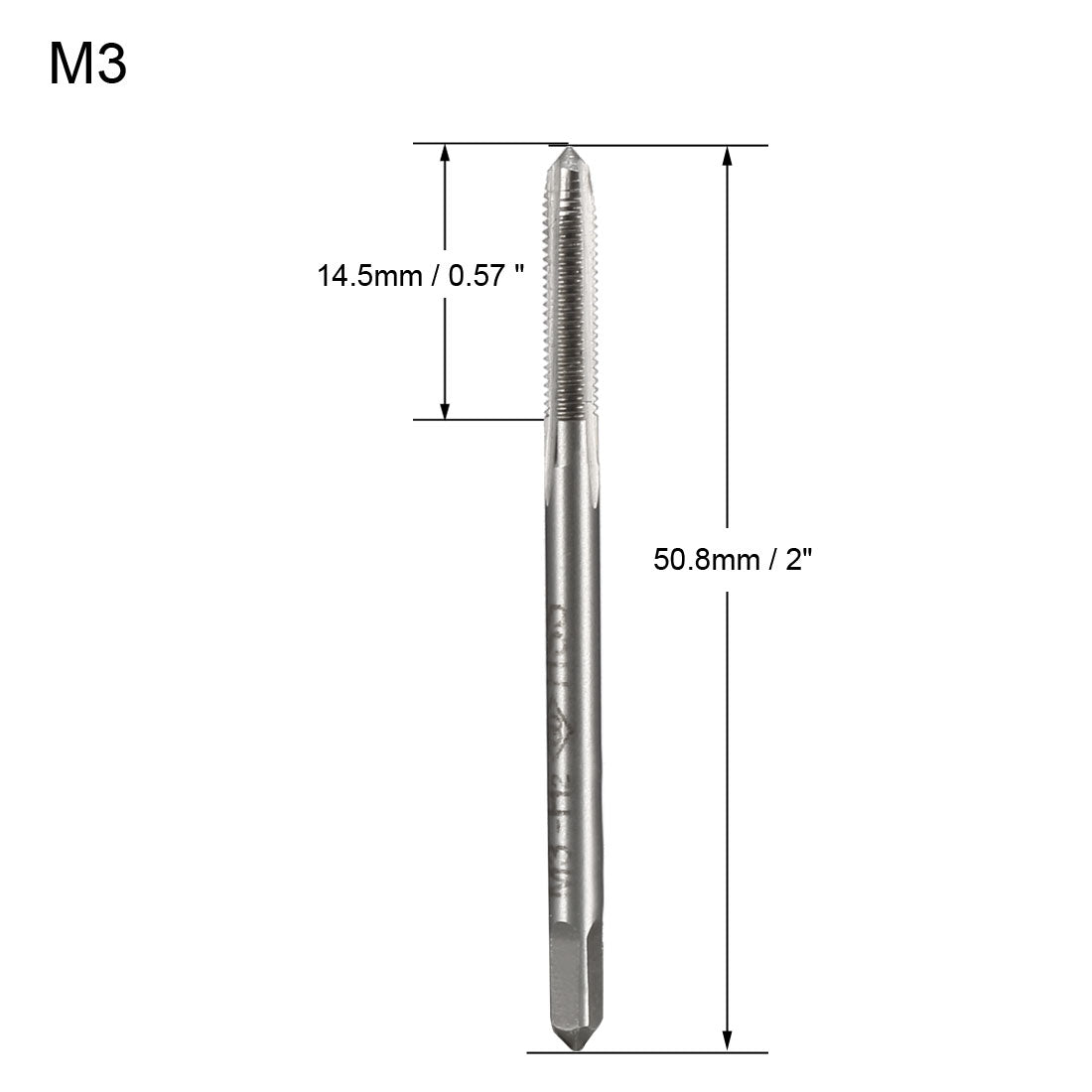 uxcell Uxcell Metric Tap M3 Pitch 3 Flutes H2 Thread Plug  HSS for Clocks and Watches DIY 2.5 x 2.5mm Square End