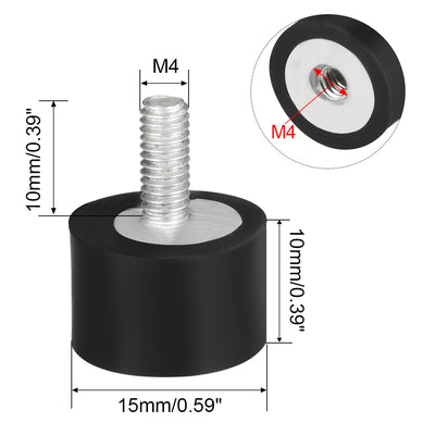 Harfington Uxcell M4 Male Female Rubber Mounts,Vibration Isolators,15mm x 10mm Black 4pcs