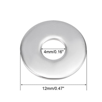 Harfington Uxcell 150 Pcs 12mm x 4mm x 1mm 304 Stainless Steel Flat Washer for Screw Bolt