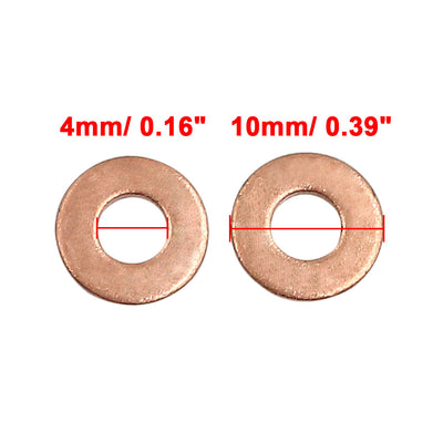 Harfington 100pcs 4mm Inner Diameter Copper Washers Flat Sealing Gaskets Rings