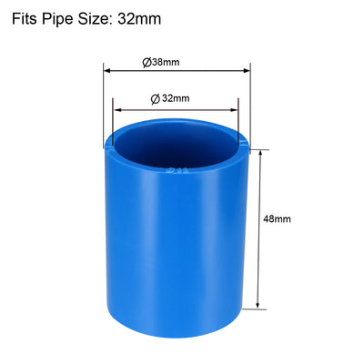 Harfington Uxcell 32mm Straight Metric PVC Pipe Fitting Coupling Adapter Connector Blue 5 Pcs