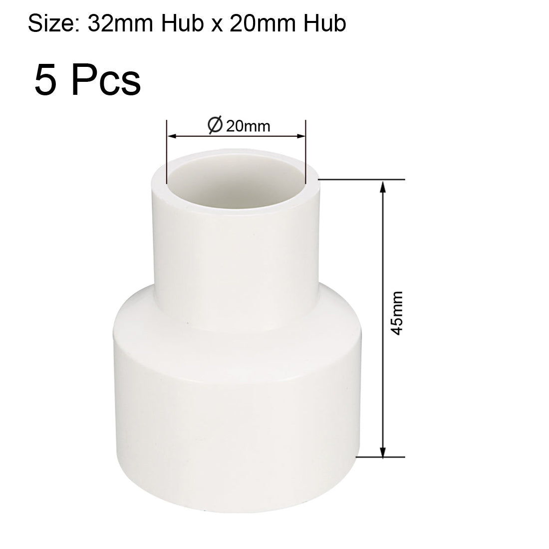 uxcell Uxcell 32mm x 20mm Metric PVC Reducing Coupling Hub by Hub Pipe Fitting Adapter Connector 5pcs