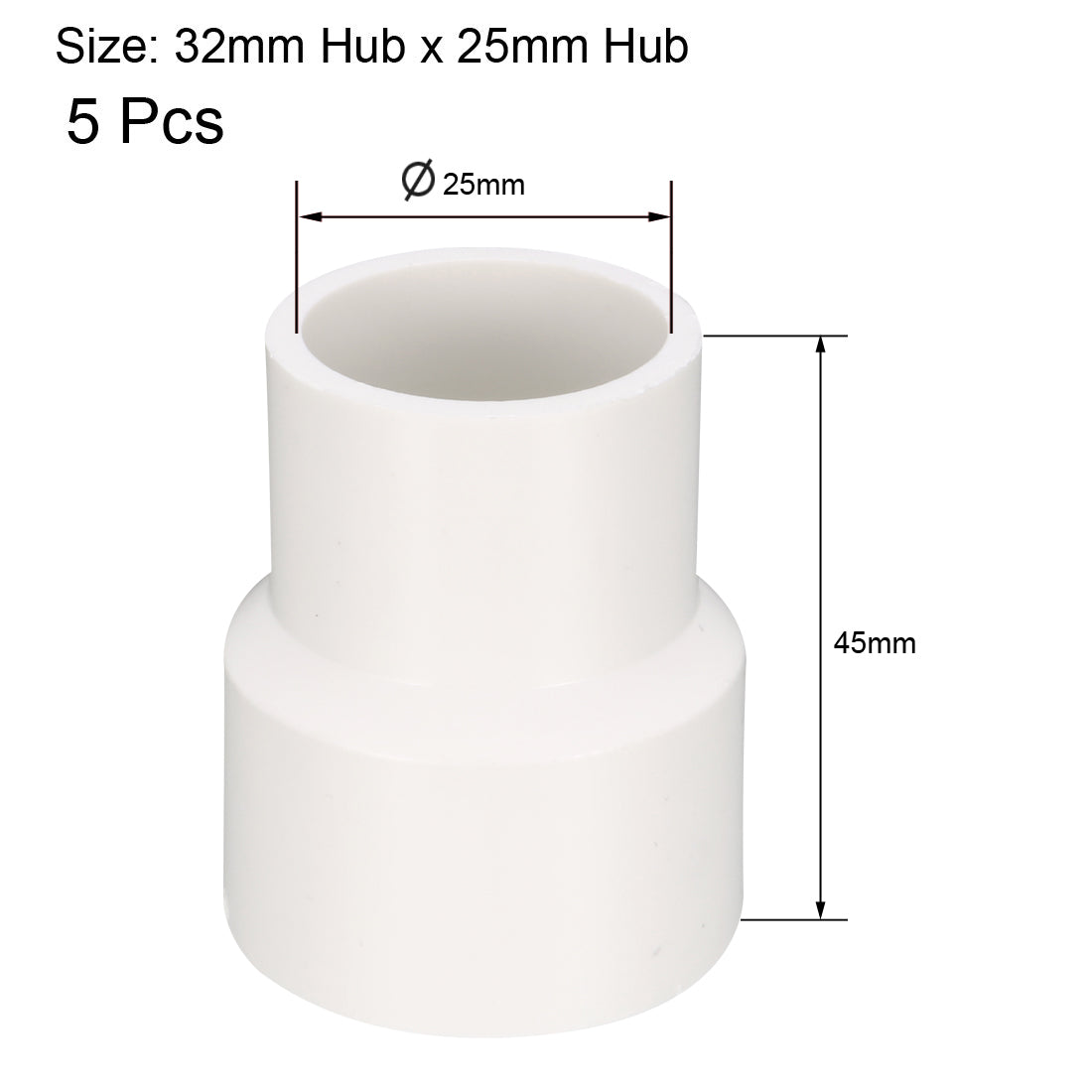 uxcell Uxcell 32mm x 25mm Metric PVC Reducing Coupling Hub by Hub Pipe Fitting Adapter Connector 5Pcs