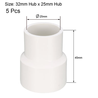 Harfington Uxcell 32mm x 25mm Metric PVC Reducing Coupling Hub by Hub Pipe Fitting Adapter Connector 5Pcs