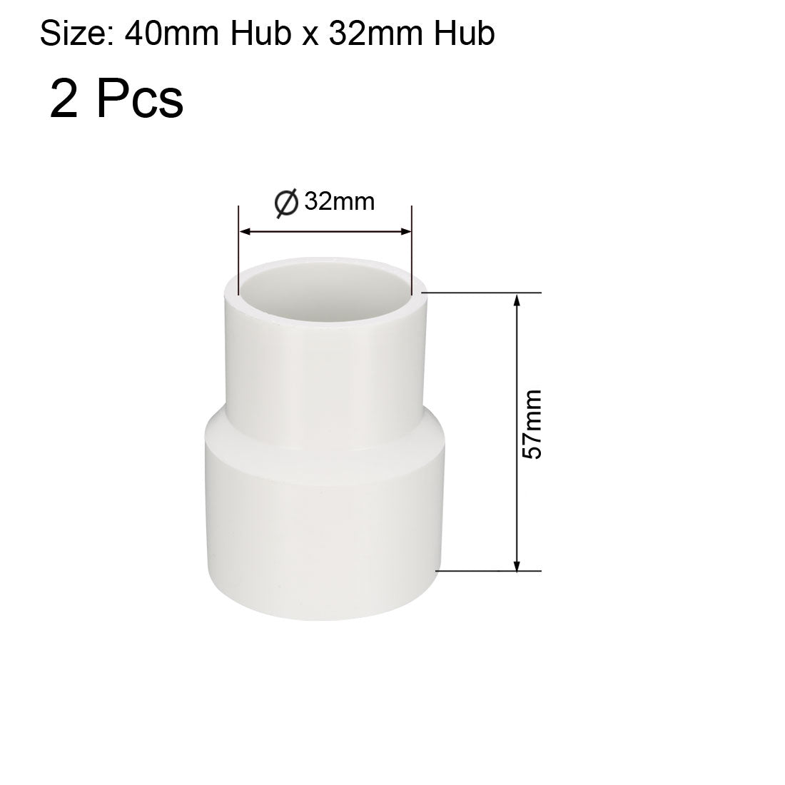 uxcell Uxcell 40x 32mm Metric PVC Reducing Coupling Hub by Hub Pipe Fitting Adapter Connector 2pcs