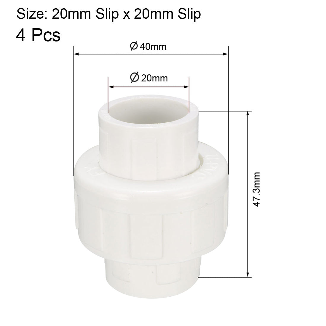 uxcell Uxcell 20mm Slip x 20mm Slip Metric PVC Pipe Fitting Union Solvent Socket Quick Connector 4pcs