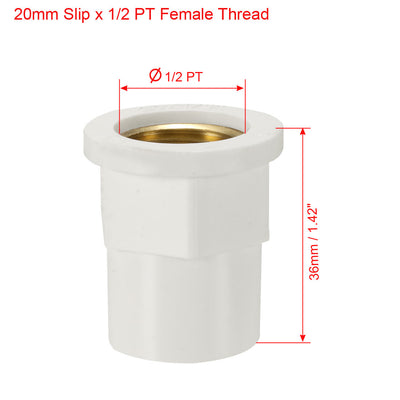 Harfington Uxcell 20mm Slip x 1/2 PT Female Brass Thread PVC Pipe Fitting Adapter