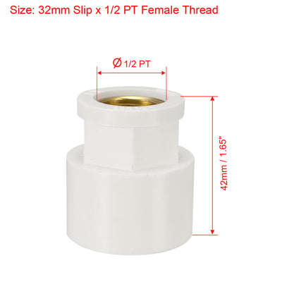 Harfington Uxcell 32mm Slip x 1/2 PT Female Brass Thread PVC Pipe Fitting Adapter