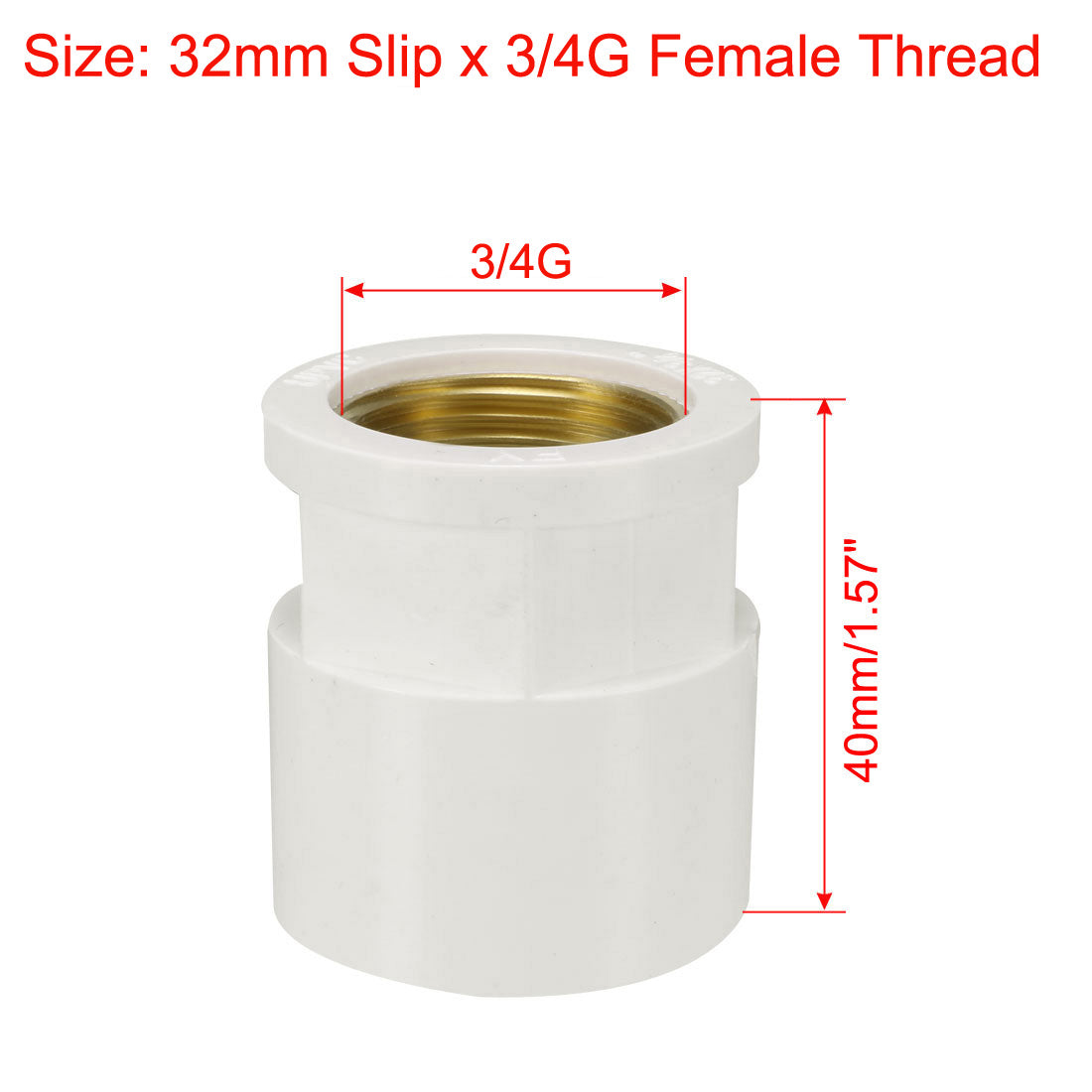 uxcell Uxcell 32mm Slip x 3/4G Female Brass Thread PVC Pipe Fitting Adapter