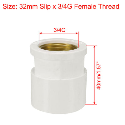 Harfington Uxcell 32mm Slip x 3/4G Female Brass Thread PVC Pipe Fitting Adapter