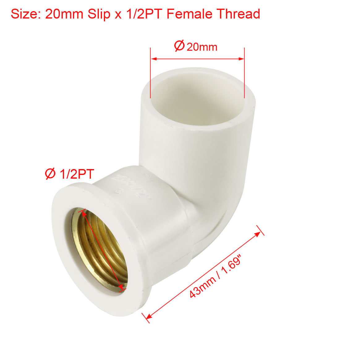 uxcell Uxcell 20mm Slip x 1/2PT Female Threaded 90 Degree PVC Pipe Fitting Elbow