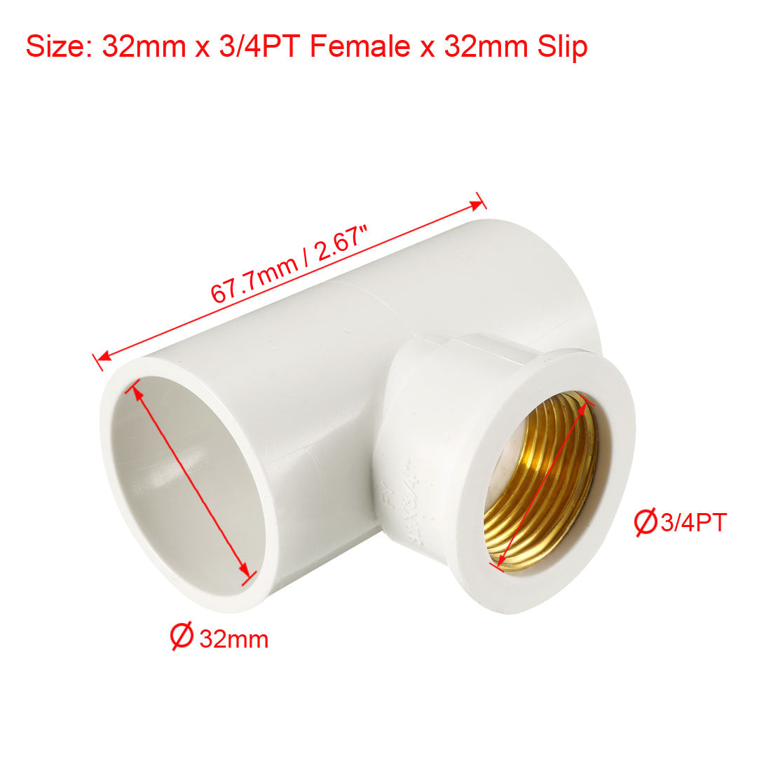 uxcell Uxcell 32mm x 3/4PT Female x 32mm Slip PVC Pipe Fitting Tee T-shaped