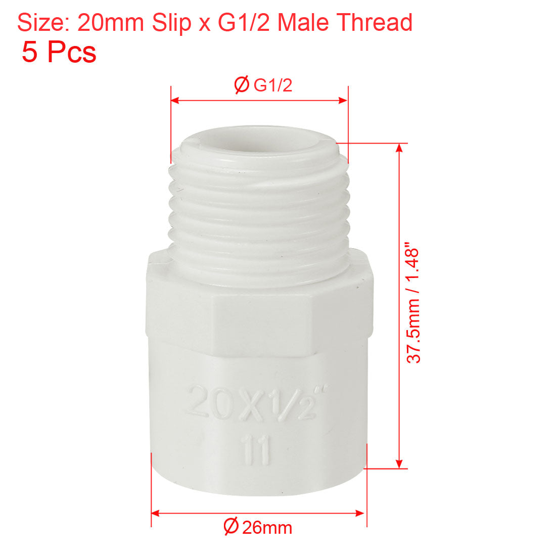 uxcell Uxcell 20mm Slip x G1/2 Male Thread PVC Pipe Fitting Adapter Connector 5 Pcs