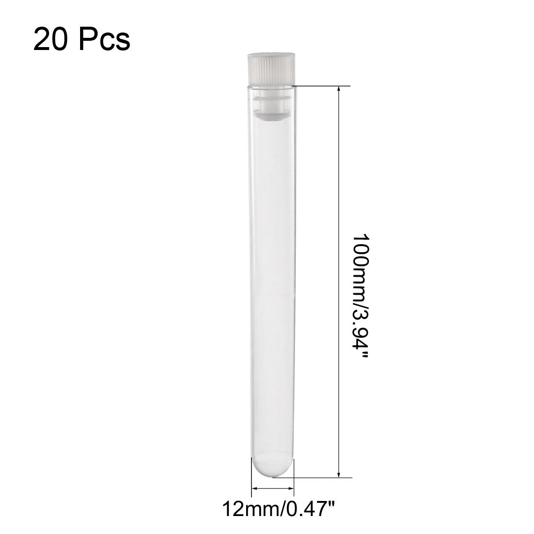 uxcell Uxcell 20 Pcs Centrifuge Test Tubes Round Bottom Polystyrene with White Cap 12 x 100mm