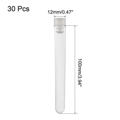 Harfington Uxcell 30 Pcs Centrifuge Test Tubes Round Bottom Polystyrene with White Cap 12 x 100mm