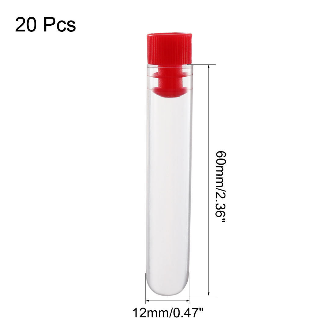 uxcell Uxcell 20 Pcs Centrifuge Test Tubes Round Bottom Polystyrene with Red Cap 12 x 60mm