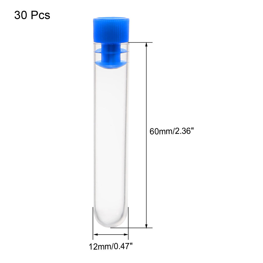 uxcell Uxcell 30 Pcs Centrifuge Test Tubes Round Bottom Polystyrene with Blue Cap 12 x 60mm