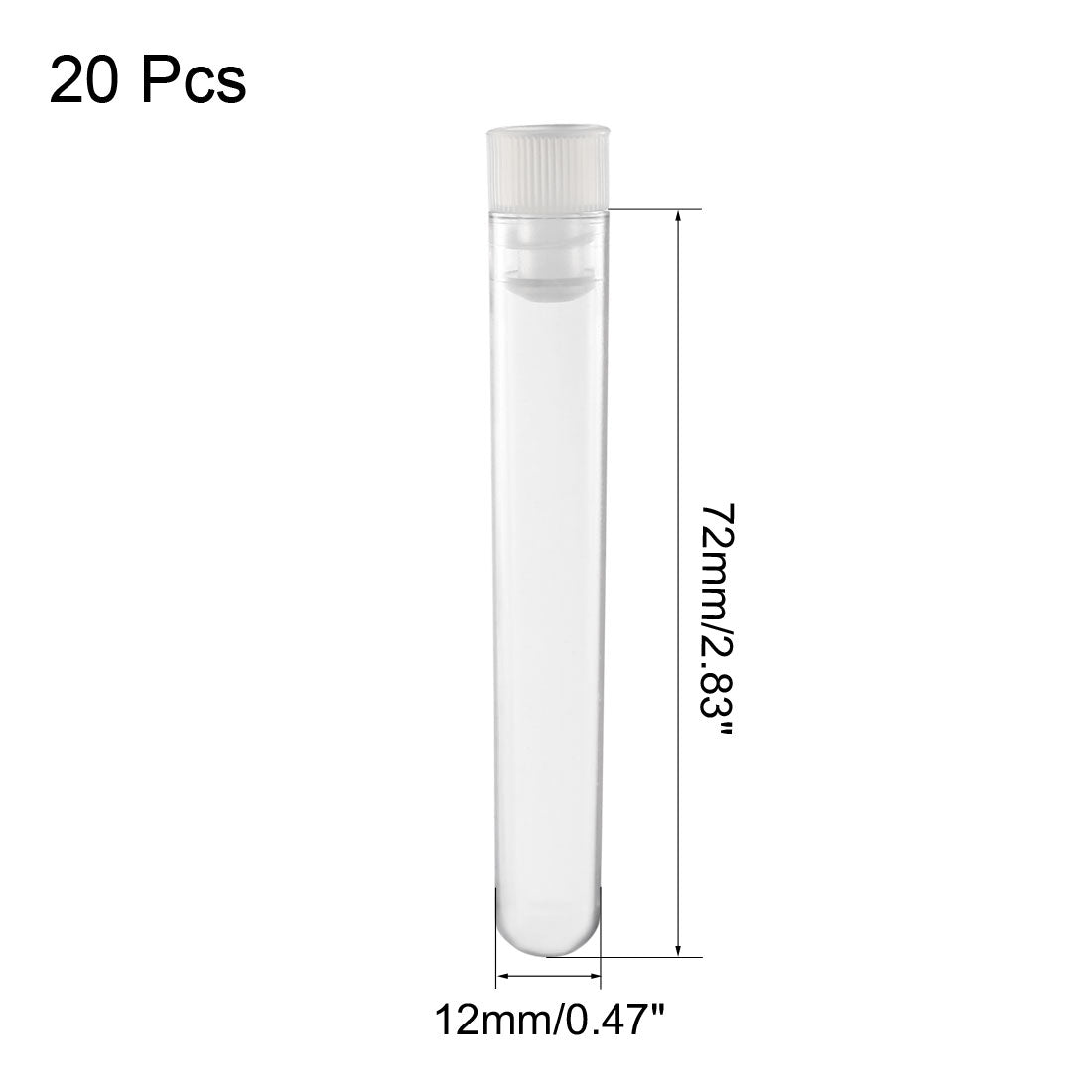 uxcell Uxcell 20 Pcs Centrifuge Test Tubes Round Bottom Polystyrene with White Cap 12 x 72mm