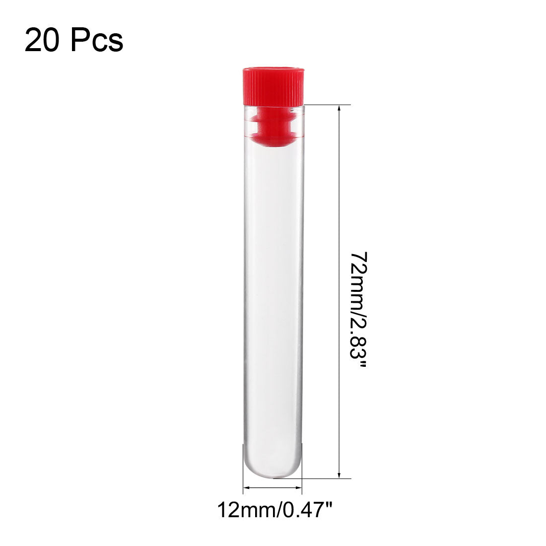 uxcell Uxcell 20 Pcs Centrifuge Test Tubes Round Bottom Polystyrene with Red Cap 12 x 72mm