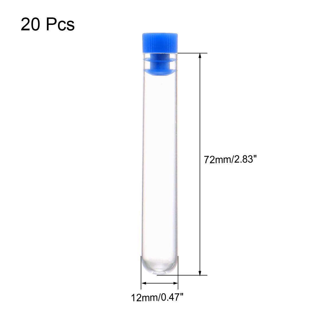 uxcell Uxcell 20 Pcs Centrifuge Test Tubes Round Bottom Polystyrene with Blue Cap 12 x 72mm