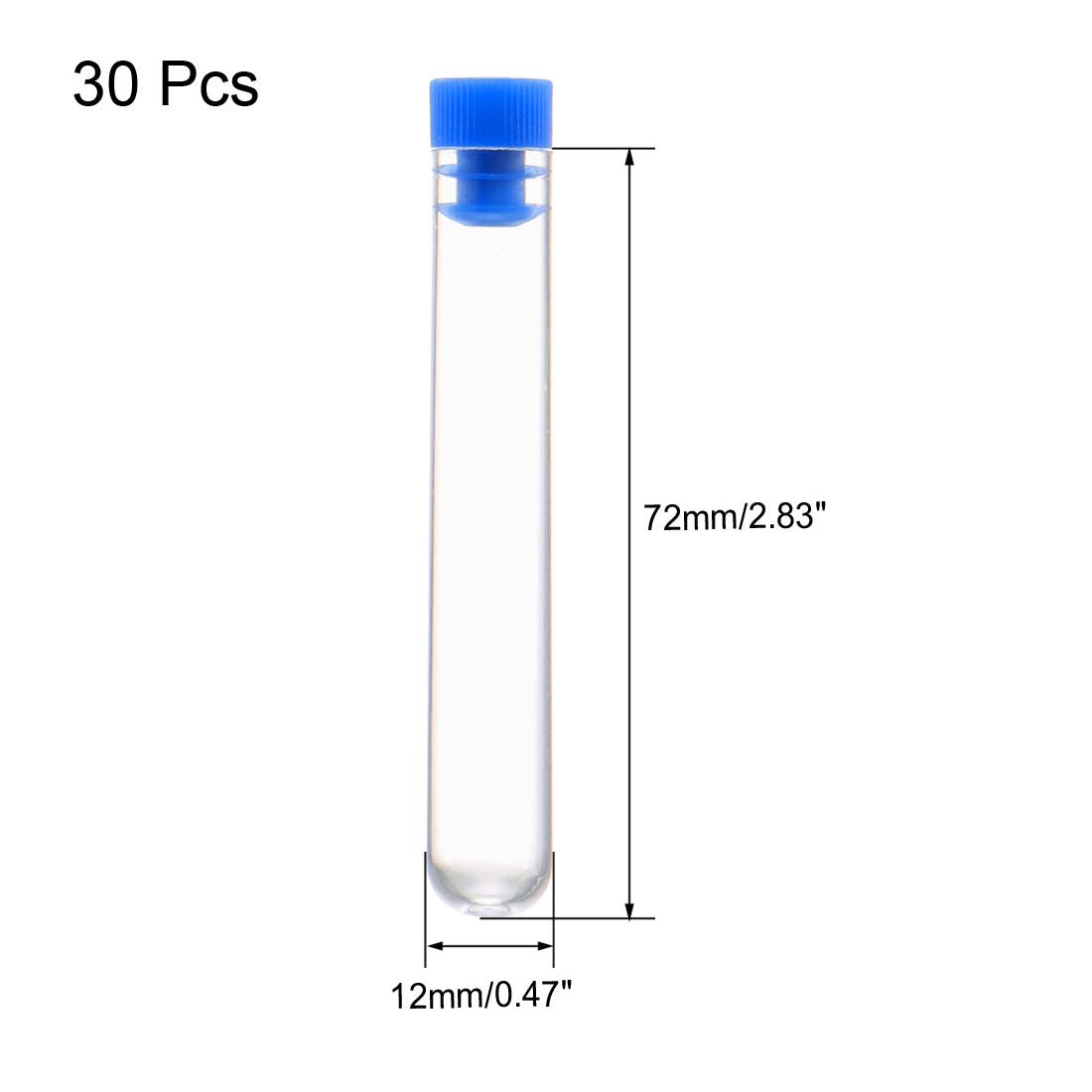 uxcell Uxcell 30 Pcs Centrifuge Test Tubes Round Bottom Polystyrene with Blue Cap 12 x 72mm