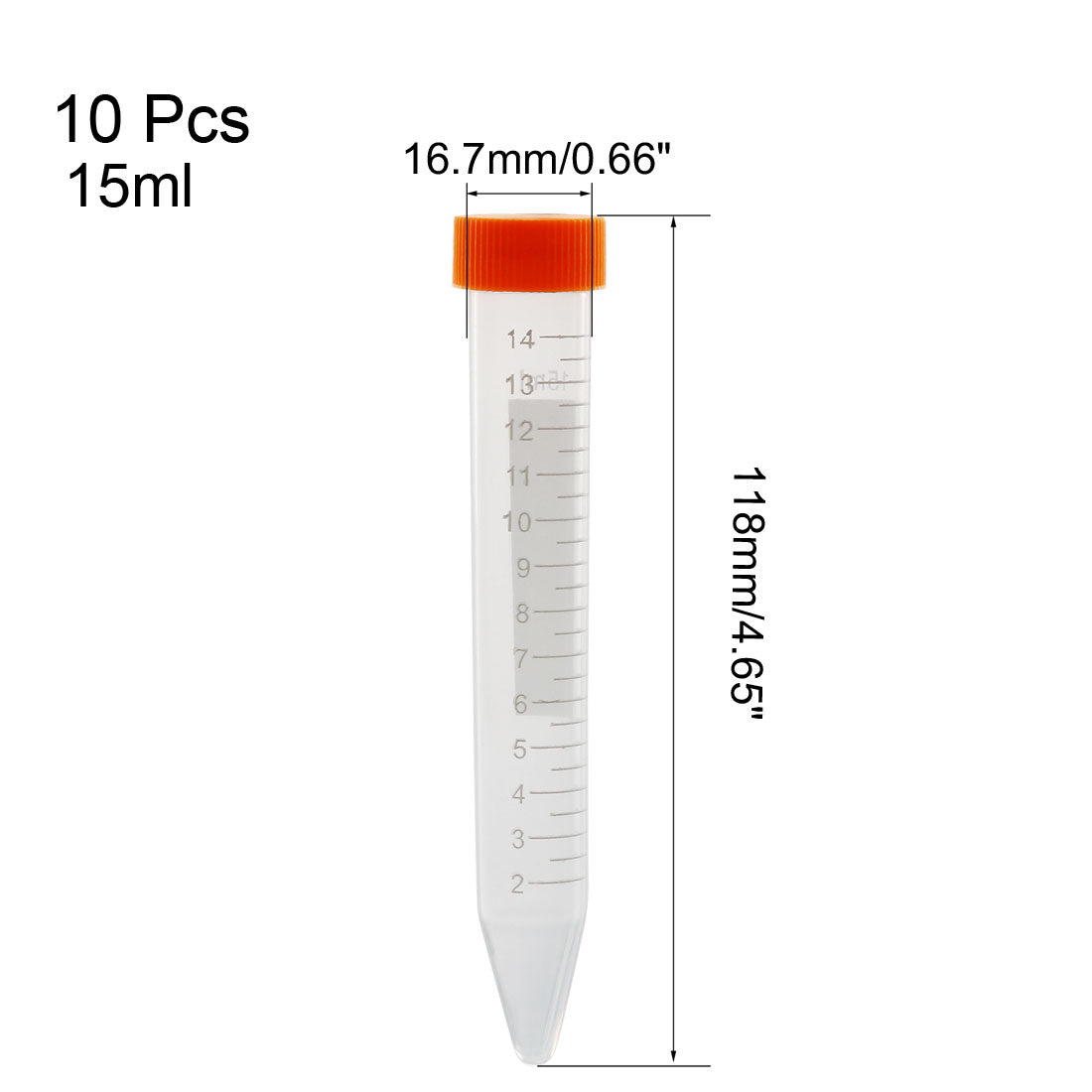 uxcell Uxcell 10 Pcs 15ml Plastic Centrifuge Tubes with Orange Screw Cap, Conical Bottom, Graduated Marks