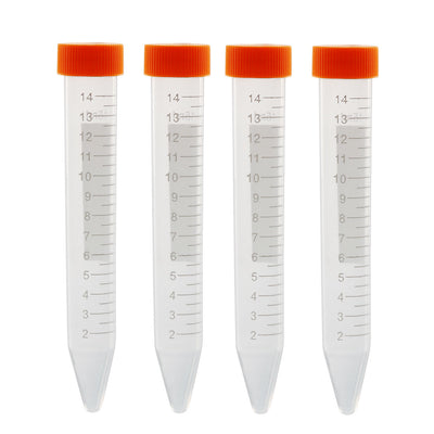 Harfington Uxcell 10 Pcs 15ml Plastic Centrifuge Tubes with Orange Screw Cap, Conical Bottom, Graduated Marks