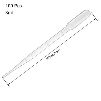 Harfington Uxcell 100 Pcs 3ml Disposable Pasteur Pipettes Test Tubes Liquid Drop Droppers Graduated 150mm Long