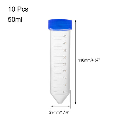 Harfington Uxcell 10 Pcs 45ml Plastic Centrifuge Tubes with Blue Screw Cap, Conical Bottom, Graduated Marks