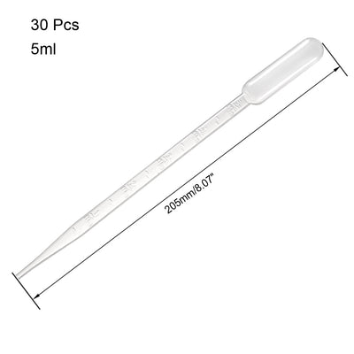 Harfington Uxcell 30 Pcs 5ml Disposable Pasteur Pipettes Test Tubes Liquid Drop Droppers Graduated 205mm Long