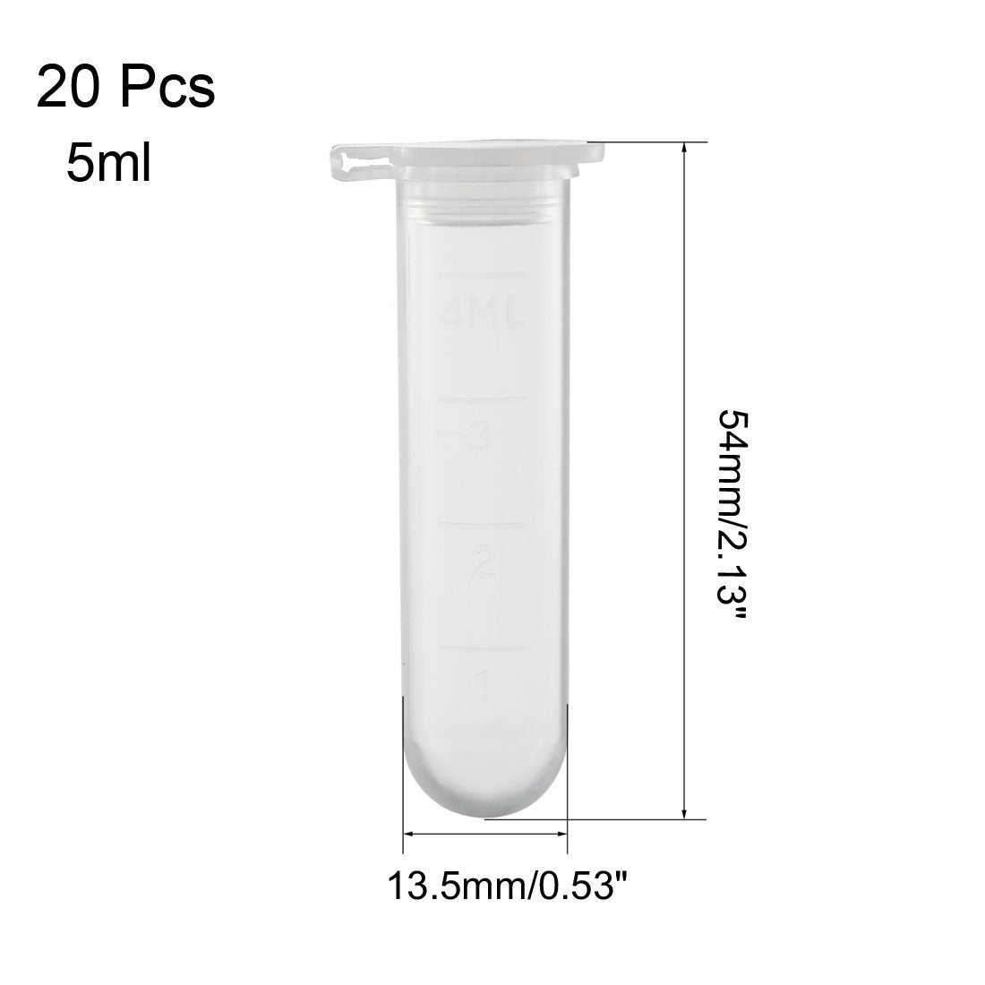 uxcell Uxcell 20 Pcs 5ml Plastic Centrifuge Tubes with Attached Cap, Round Bottom, Graduated Marks