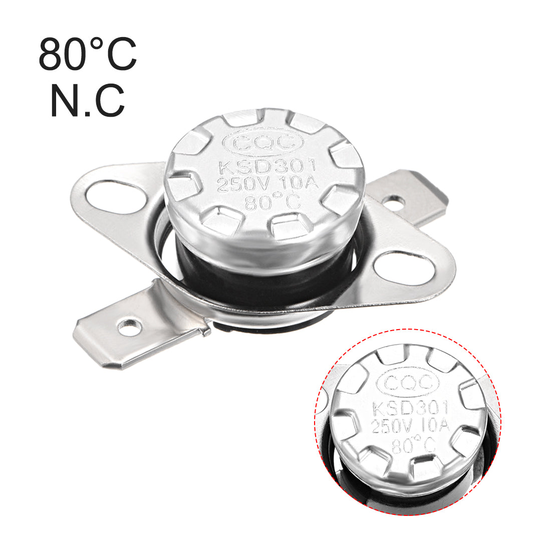 uxcell Uxcell Temperature Control Switch , Thermostat , KSD301 80°C , 10A , Normally Closed N.C 6.3mm Pin 5pcs,Bakelite Material