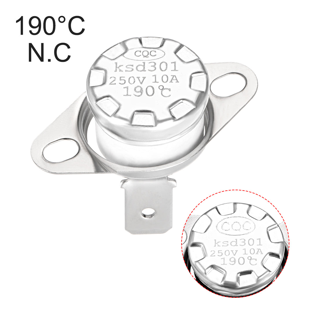 uxcell Uxcell Temperature Control Switch , Thermostat , KSD301 190°C , 10A , Normally Closed N.C 5pcs,Ceramic Material